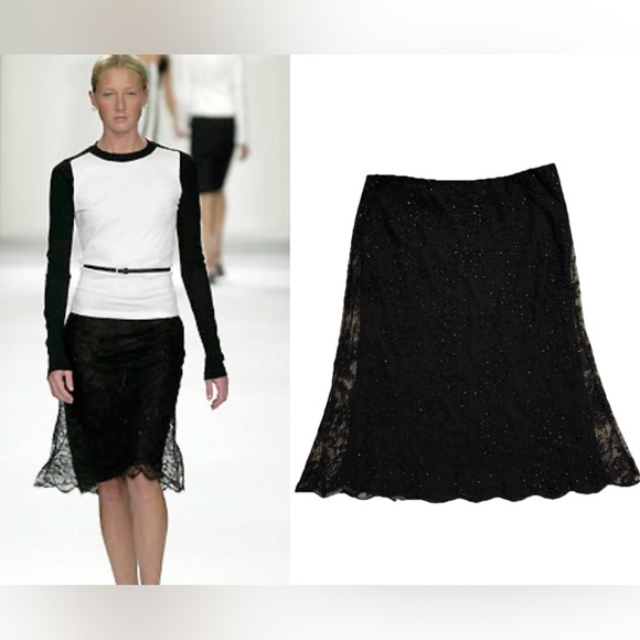 Ralph Lauren Collection Purple Label Beaded Knee Length Skirt Black Runway 2001 - Picture 1 of 15